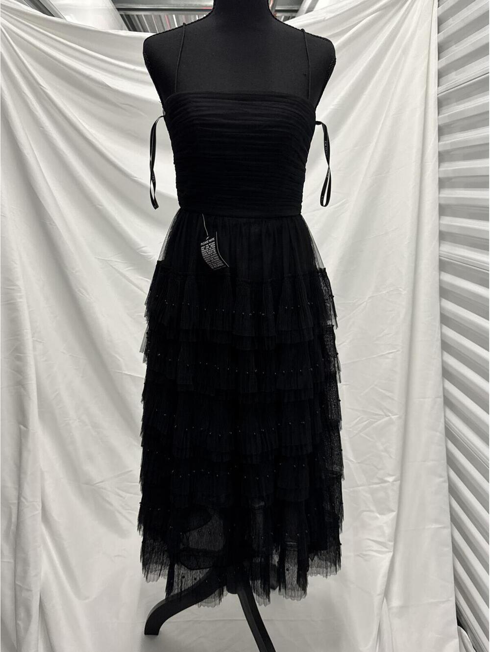 Black Strapless Ruffled Midi Dress - Picture 5 of 9